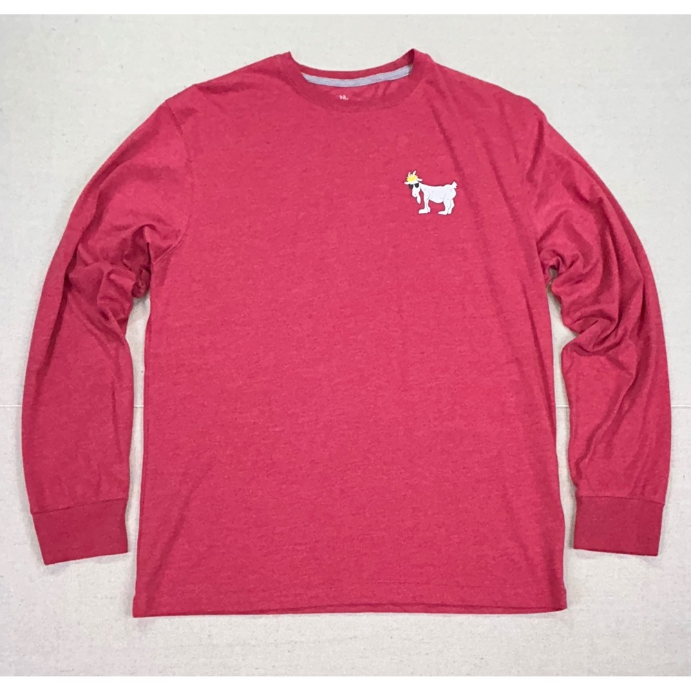 GOAT USA‎ Mens Medium Long Sleeve T-Shirt Red Chuck The Goat Graphic Golf Tee